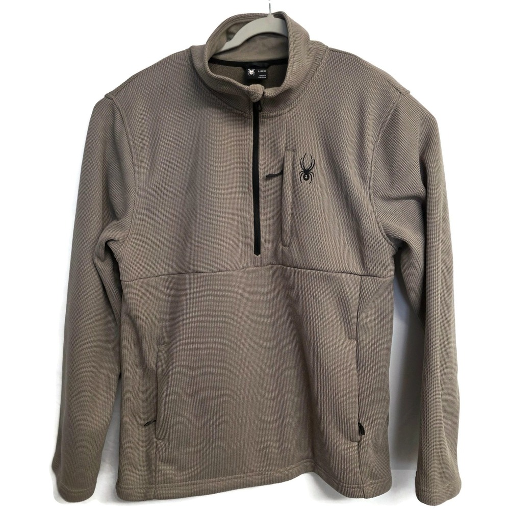 Spyder Mens Waffle Knit 1/4 Zip Pullover Fleece Taupe Brown Large Performance
